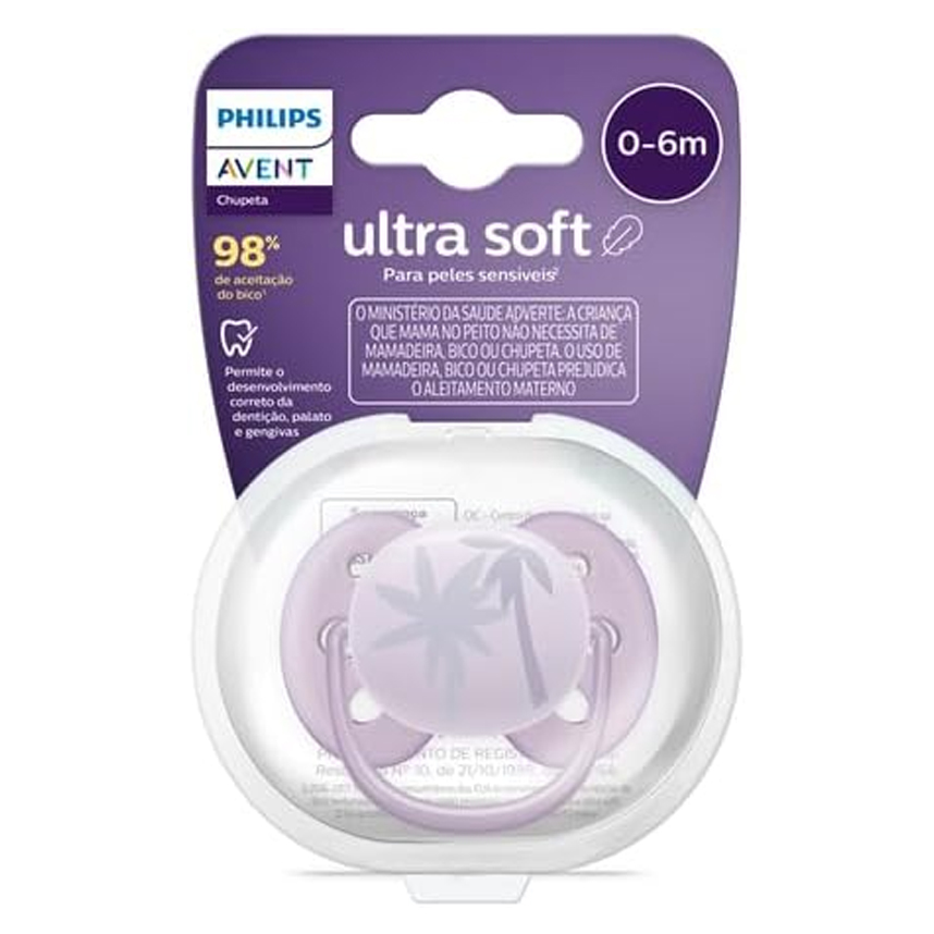 Chupeta Avent Ultra Soft 0 A 06 Meses Decorada Lilás