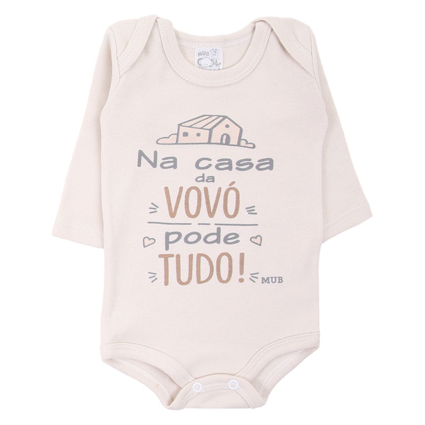 Kit Body Manga Longa Bebê Mub Estampado Frases - 3 Peças Kit Body Manga Longa Bebê Mub Estampado Frases - 3 Peças