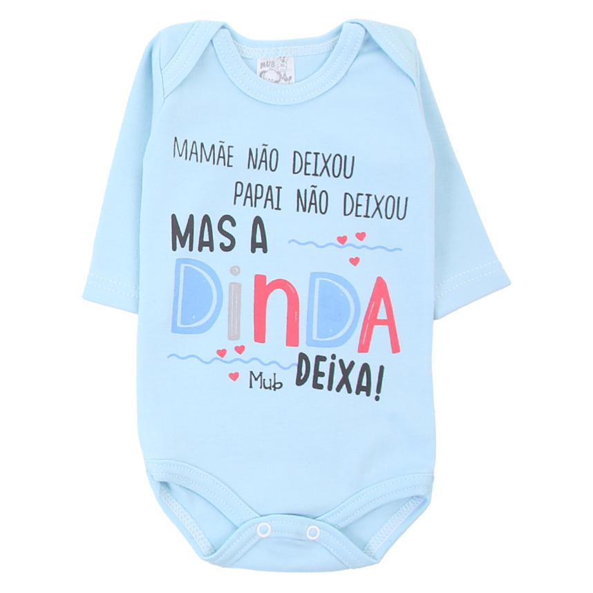 Kit Body Manga Longa Bebê Mub Estampado Frases - 3 Peças Kit Body Manga Longa Bebê Mub Estampado Frases - 3 Peças
