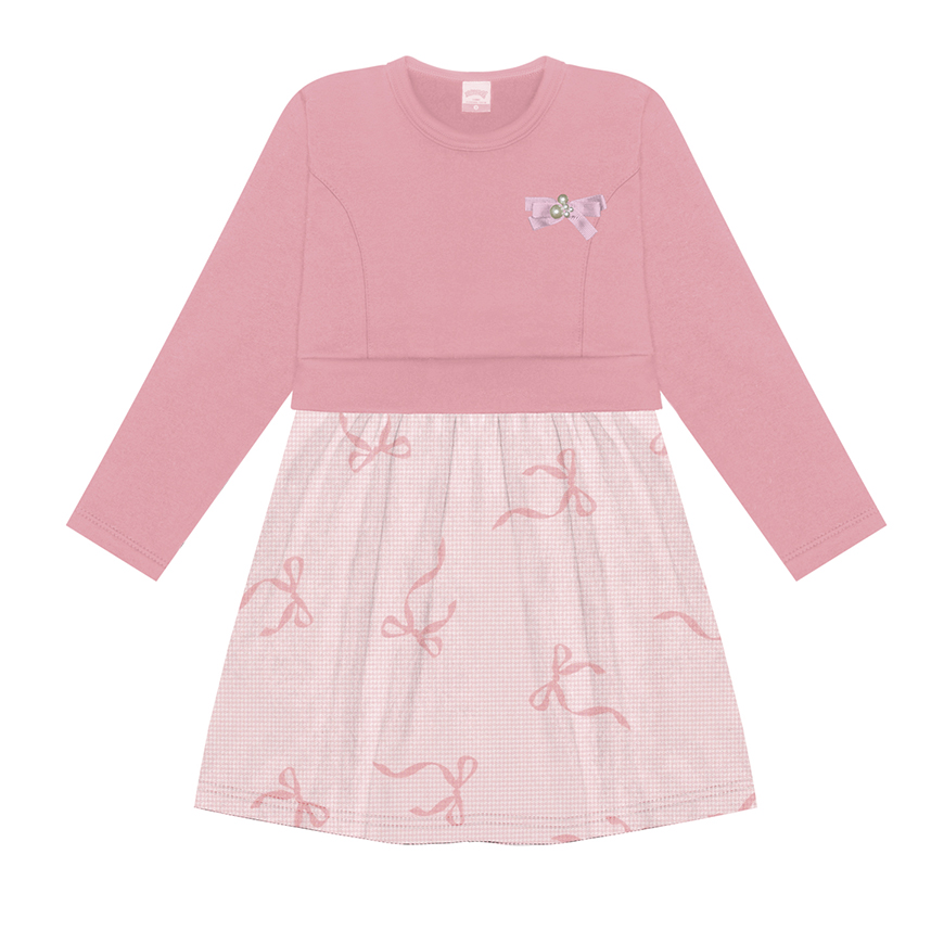 Vestido Infantil Alakazoo Mangas Longas com Laço