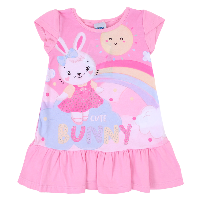 Vestido Bebê Kiko Baby Estampa Silk Coelha Strass Vestido Bebê Kiko Baby Estampa Silk Coelha Strass