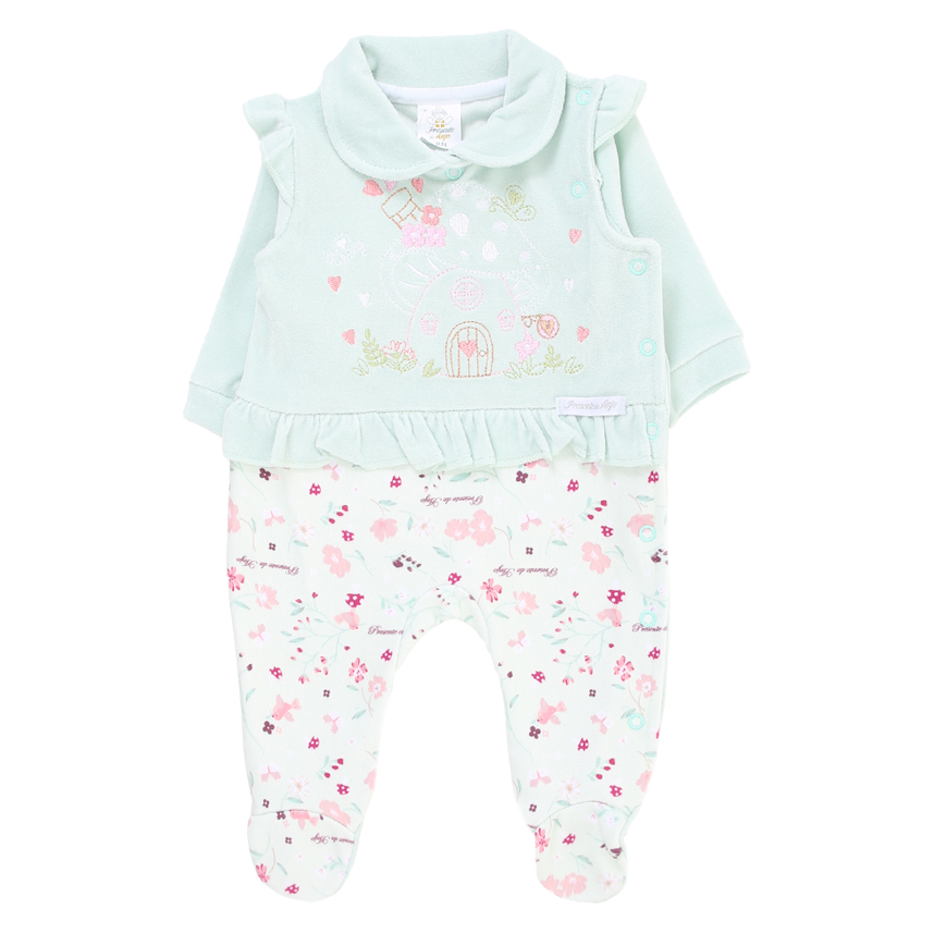 Macacão Longo Bebê Presente de Anjo Plush Bordado Bosque