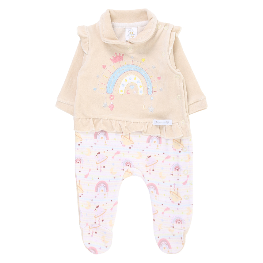 Macacão Longo Bebê Presente de Anjo Plush Bordado Arco Íris