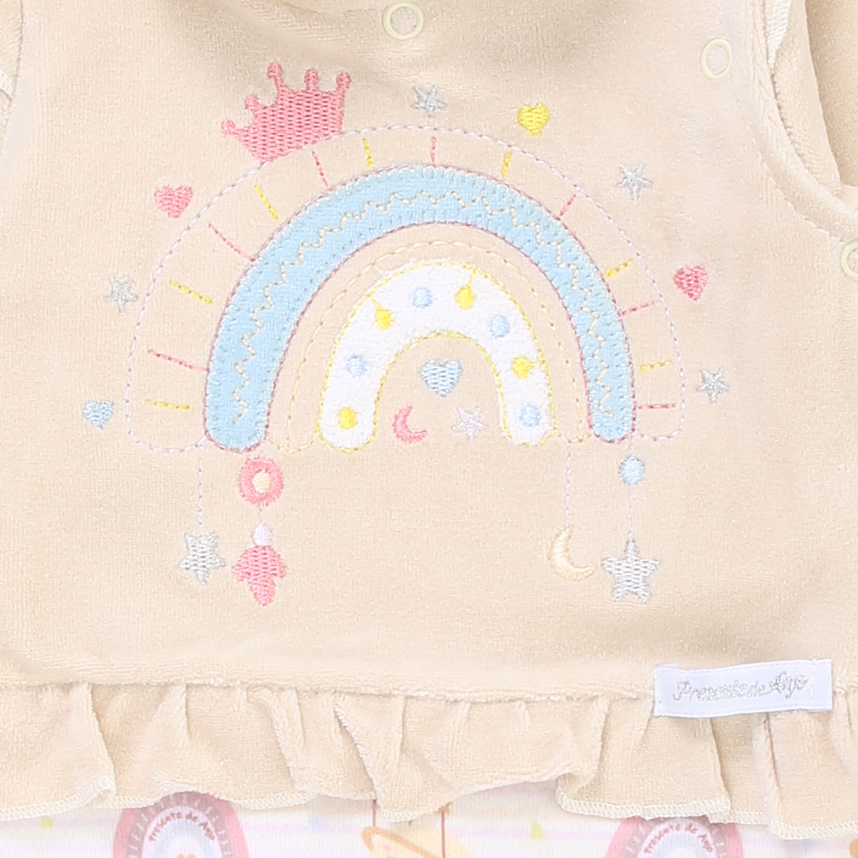 Macacão Longo Bebê Presente de Anjo Plush Bordado Arco Íris