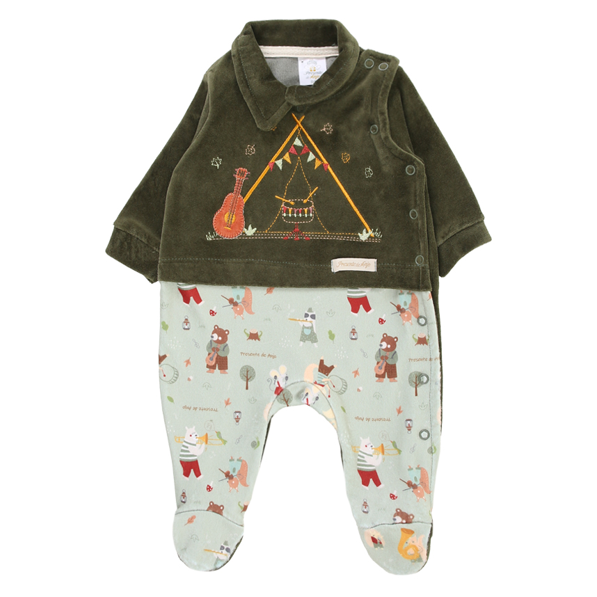 Macacão Longo Bebê Presente de Anjo Plush Bordado Cabana