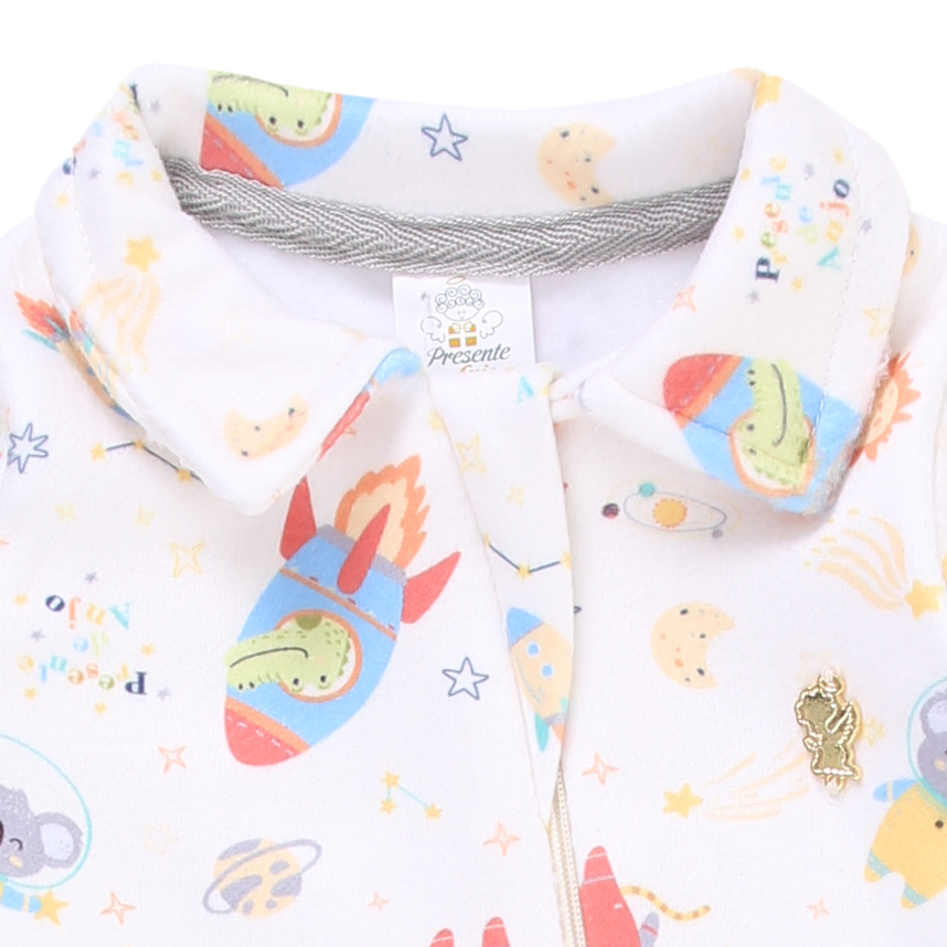 Macacão Longo Bebê Presente de Anjo Soft Estampa Foguete