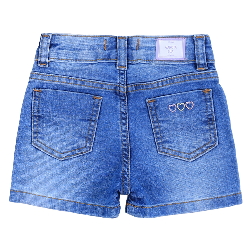 Shorts Jeans Infantil Garota Lua Com Puídos Shorts Jeans Infantil Garota Lua Com Puídos