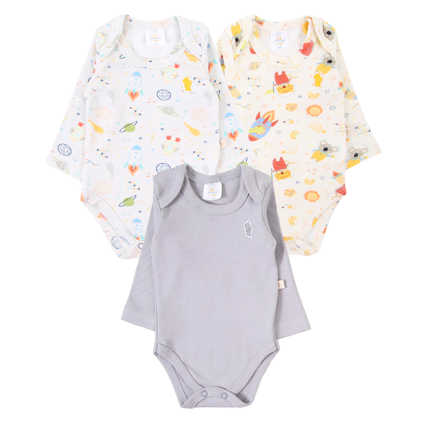Kit Body Manga Longa Bebê Presente De Anjo Floresta - 3 Peças