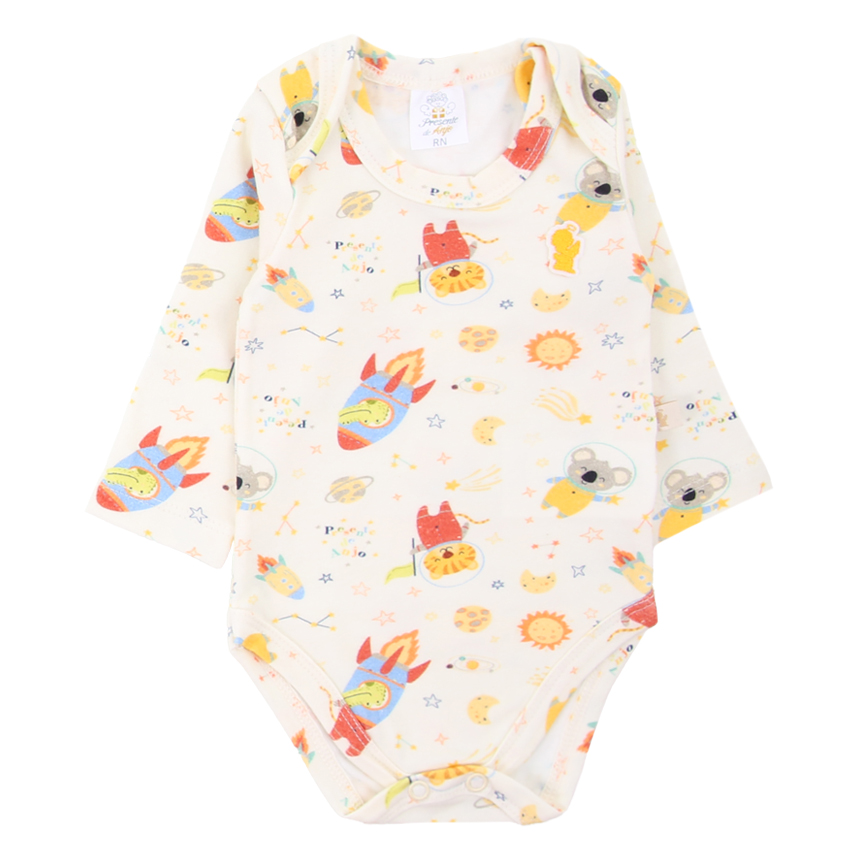 Kit Body Manga Longa Bebê Presente De Anjo Floresta - 3 Peças