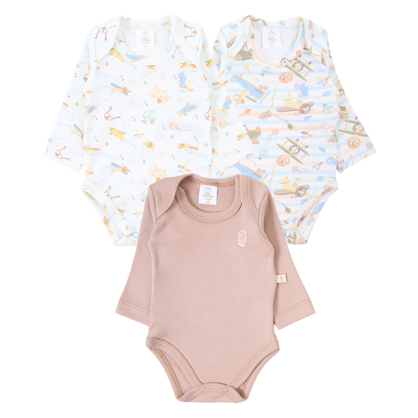 Kit Body Manga Longa Bebê Presente De Anjo Avião - 3 Peças