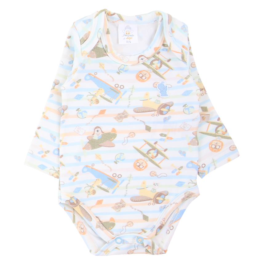Kit Body Manga Longa Bebê Presente De Anjo Avião - 3 Peças