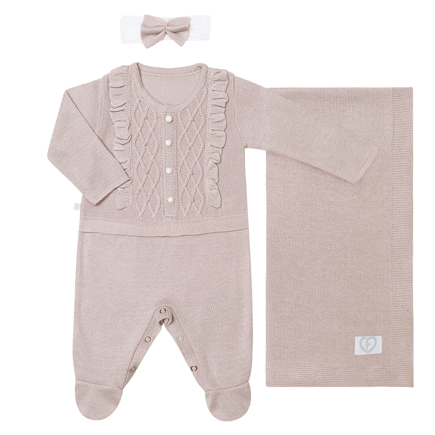 Saída Maternidade Fofinho em Tricô Pérolas Saída Maternidade Fofinho em Tricô Pérolas