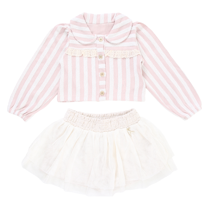 Conjunto Infantil Kiki Blusa Listrada Saia Tule