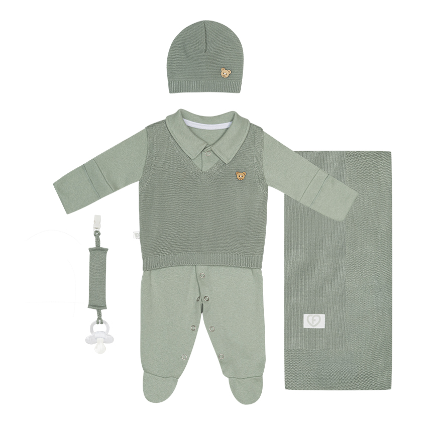 Saída Maternidade Fofinho em Tricô e Suedine Saída Maternidade Fofinho em Tricô e Suedine