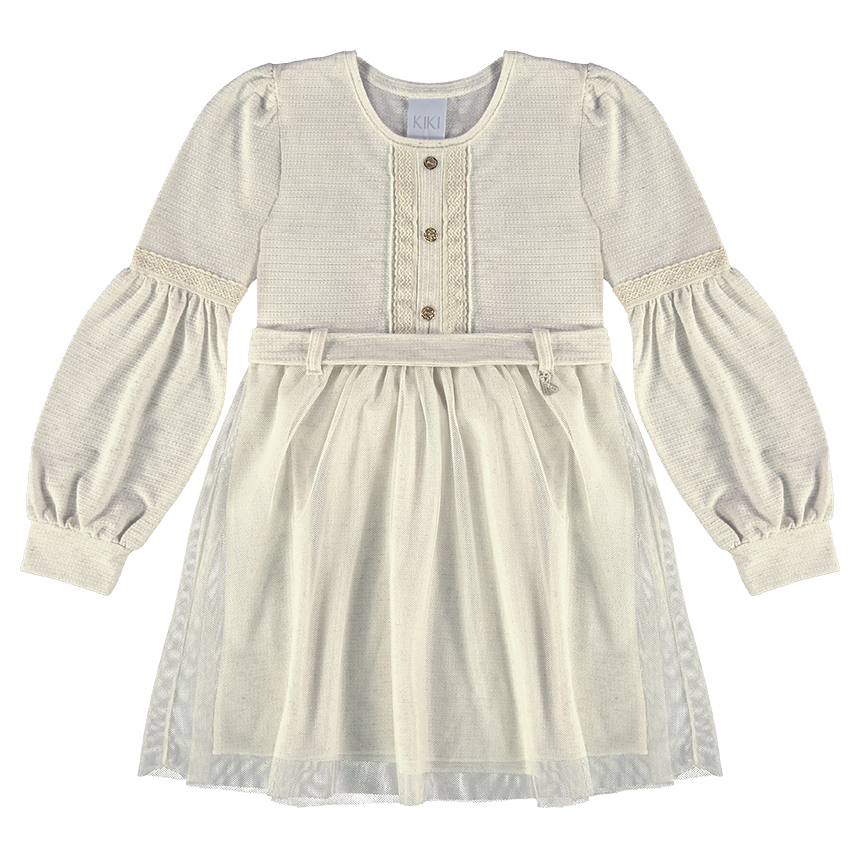 Vestido Infantil Kiki  Mangas Bufantes Detalhe Renda Vestido Infantil Kiki  Mangas Bufantes Detalhe Renda