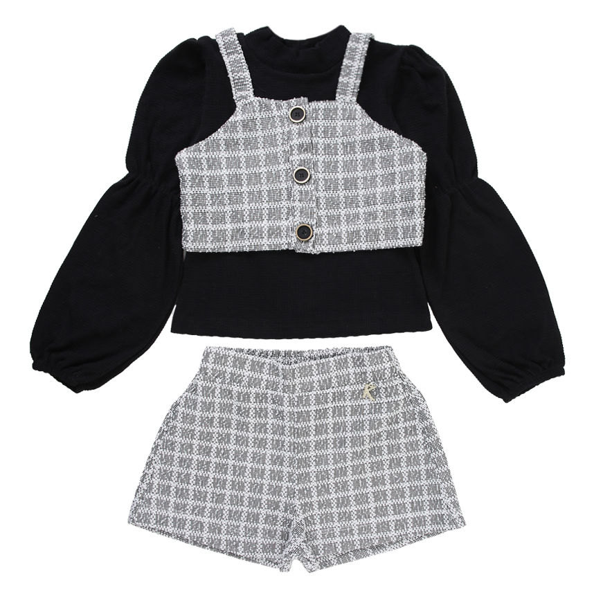 Conjunto Infantil Kiki Blusa Manga Longa Com Cropped - 03 Peças