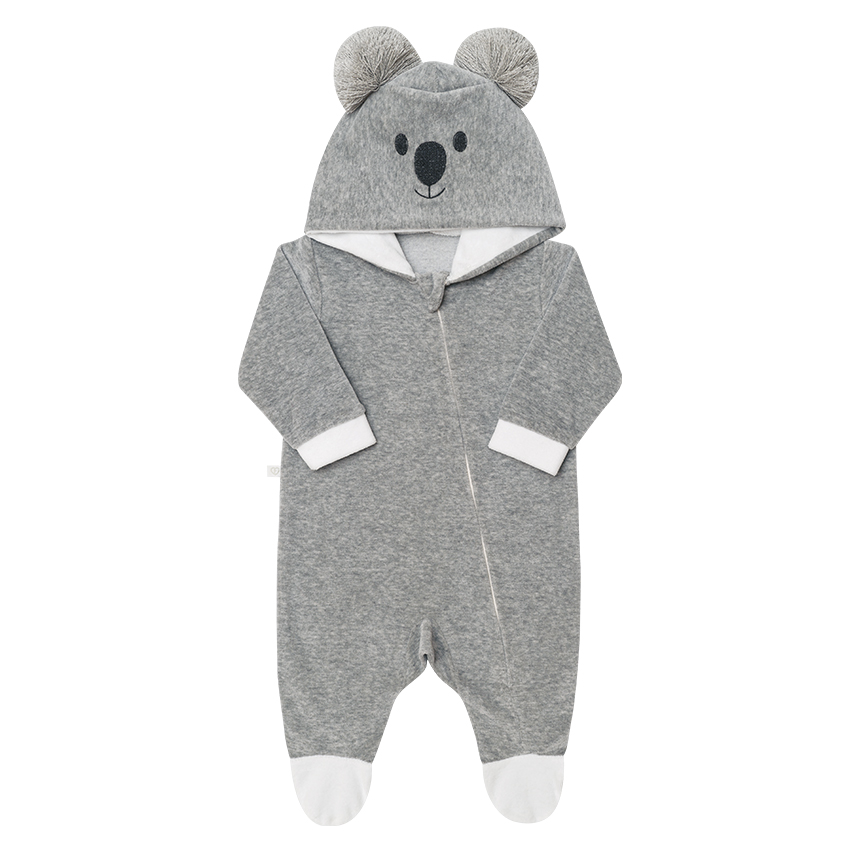 Macacão Fofinho em Plush com Capuz Coala