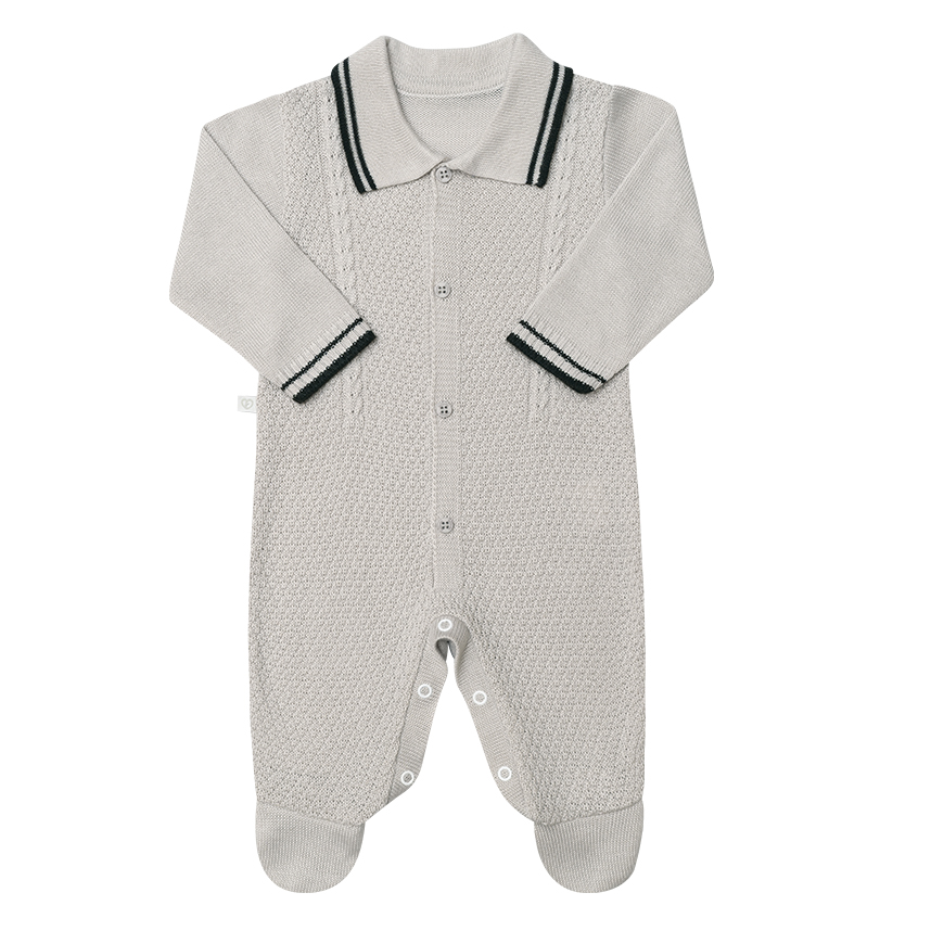 Macacão Fofinho em Tricô Manga Longa Listras