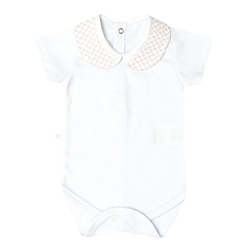 Body Bebê Fofinho Longo Gola Bordada Em Suedine