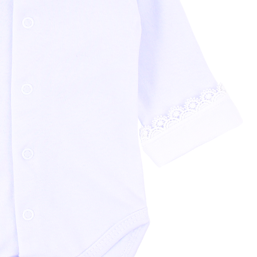 Body Bebê Fofinho Suedine Manga Longa Com Gola Bordada Flor