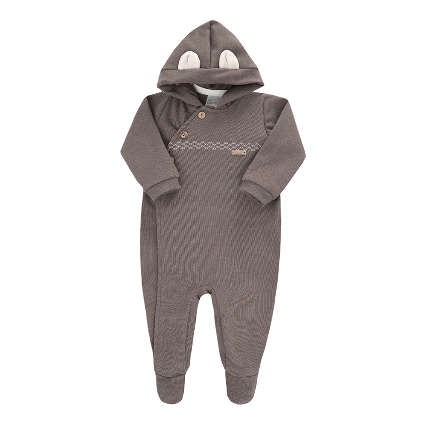 Macacão Longo Bebê Paraíso Com Capuz Orelhinhas