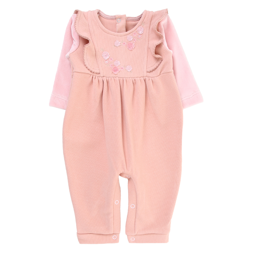 Macacão Longo Bebê Paraíso Em Cotelê Bordado Flor