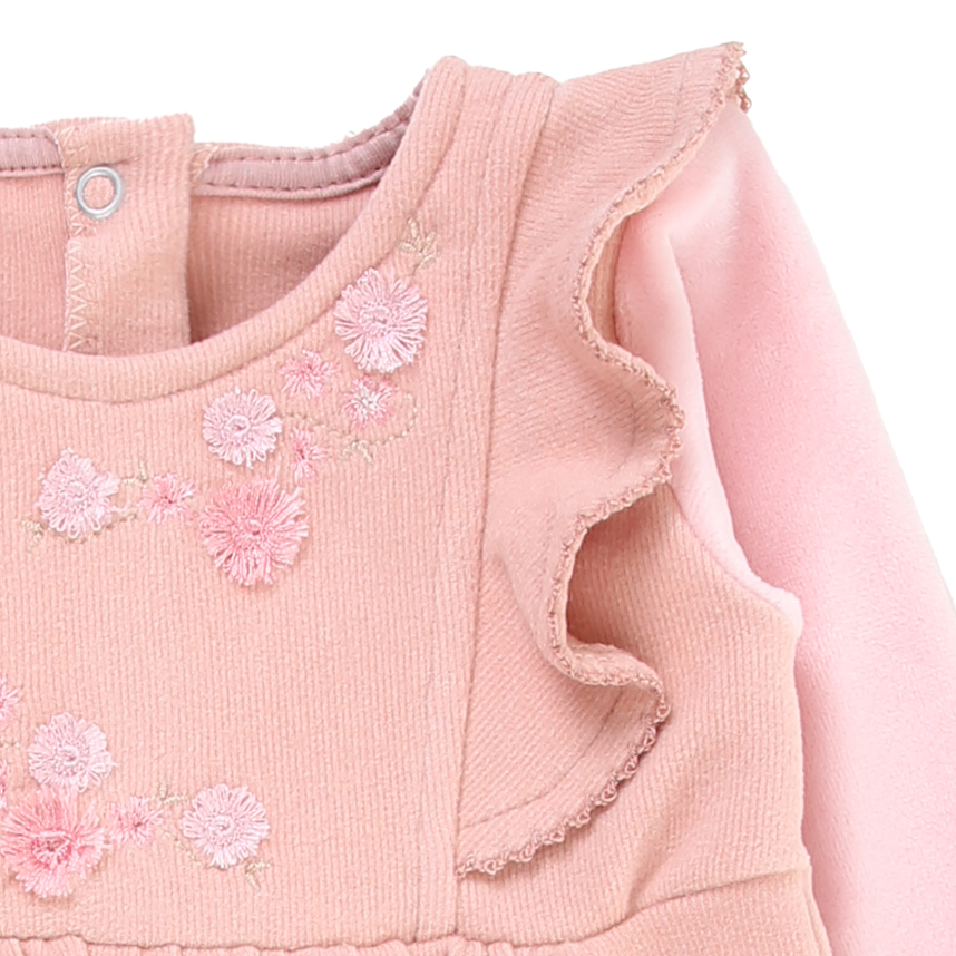 Macacão Longo Bebê Paraíso Em Cotelê Bordado Flor