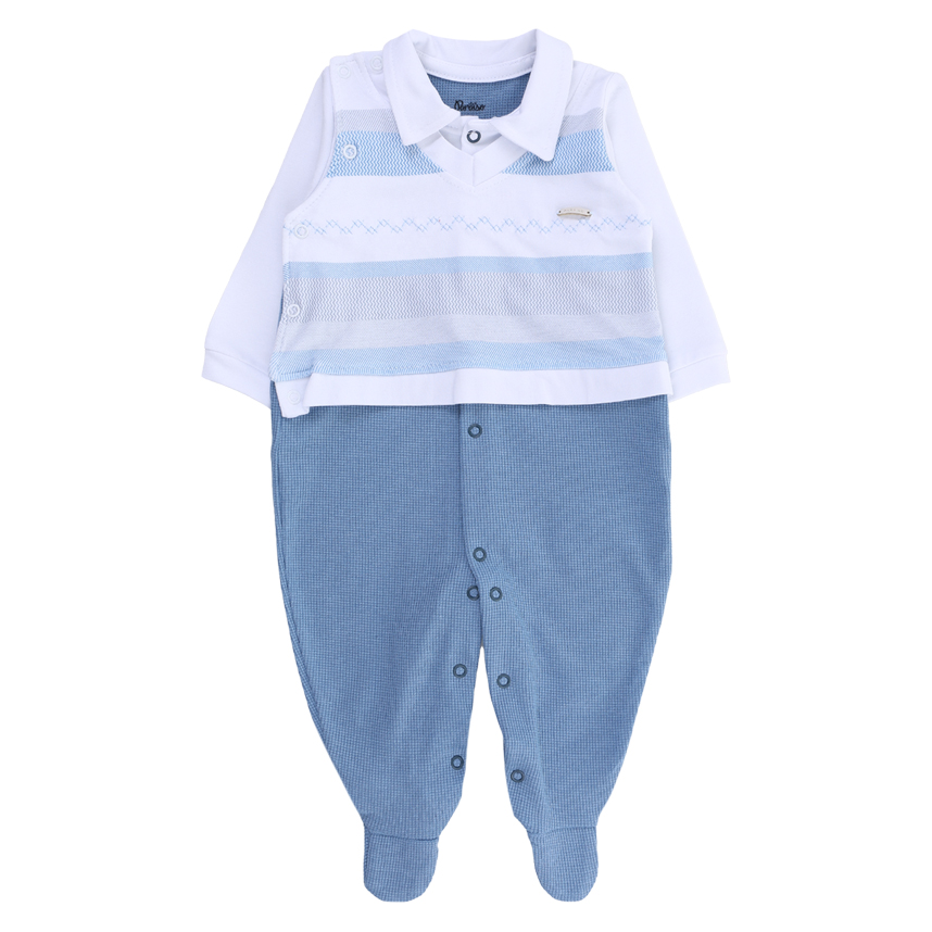 Macacão Longo Bebê Paraíso Canelado Bordado