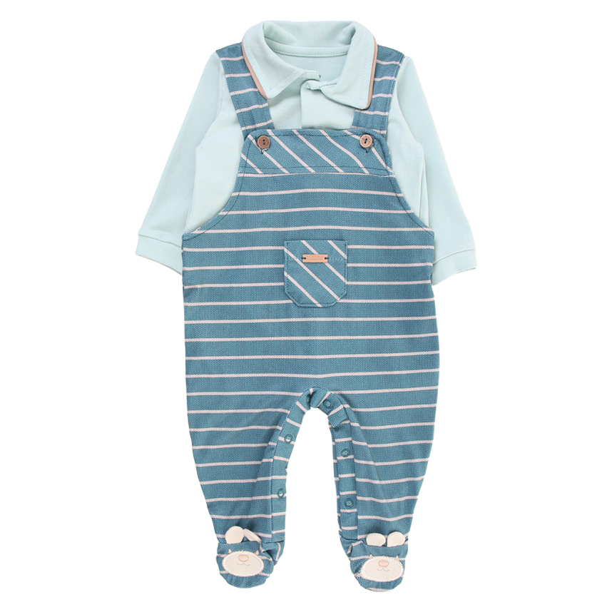 Macacão Longo Bebê Paraíso Jardineira Com Bolso Estampa Urso