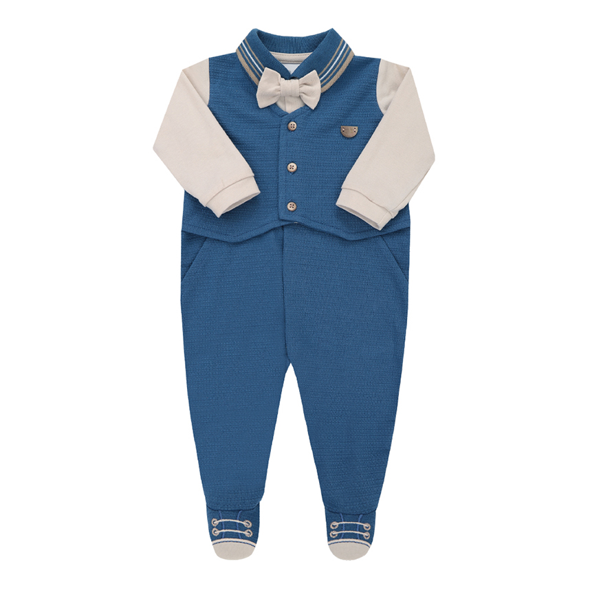 Macacão Longo Bebê Paraíso Com Colete e Gravatinha Estampado