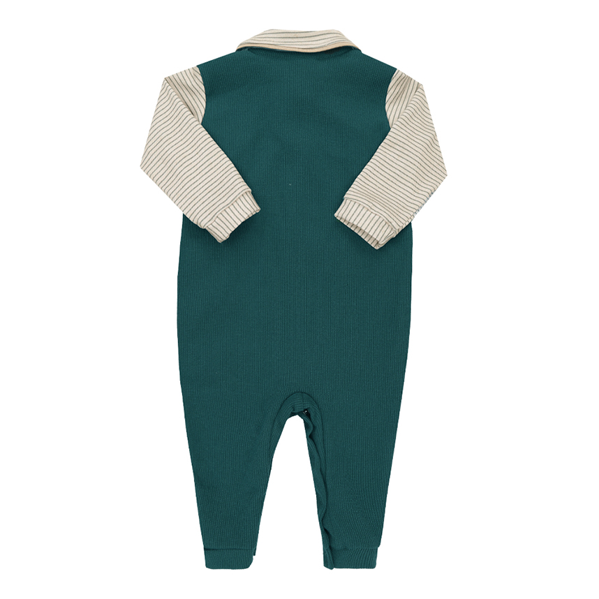 Macacão Longo Bebê Paraíso Jardineira Listrado Com Bordado