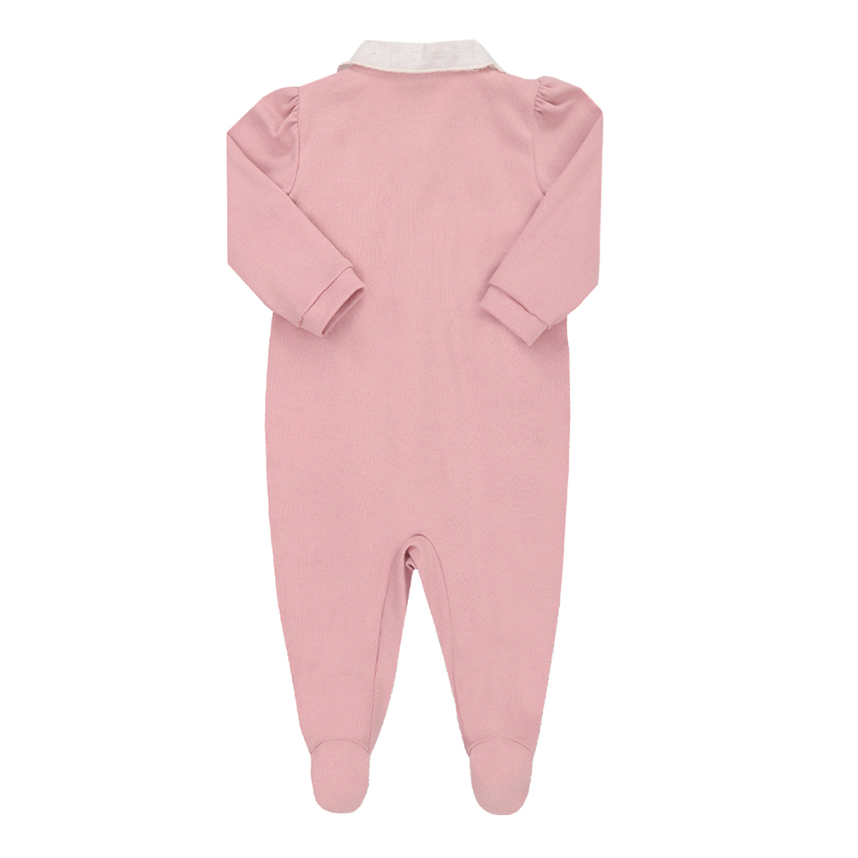 Macacão Longo Bebê Paraíso Suedine Gola Bordada