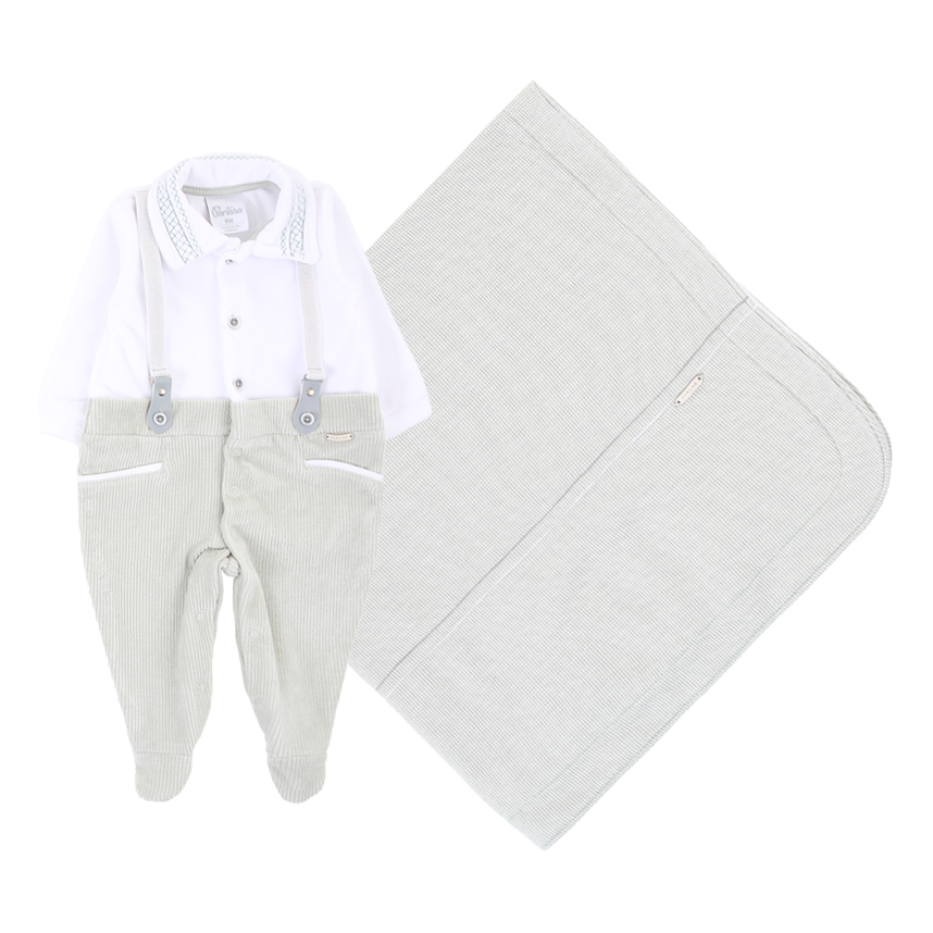 Saída de Maternidade Macacão com Parte em Plush e Manta