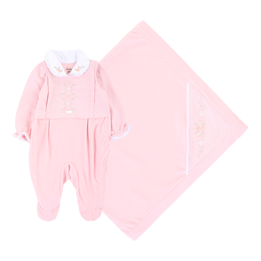 Saída de Maternidade Paraíso em Plush Bordada e Manta