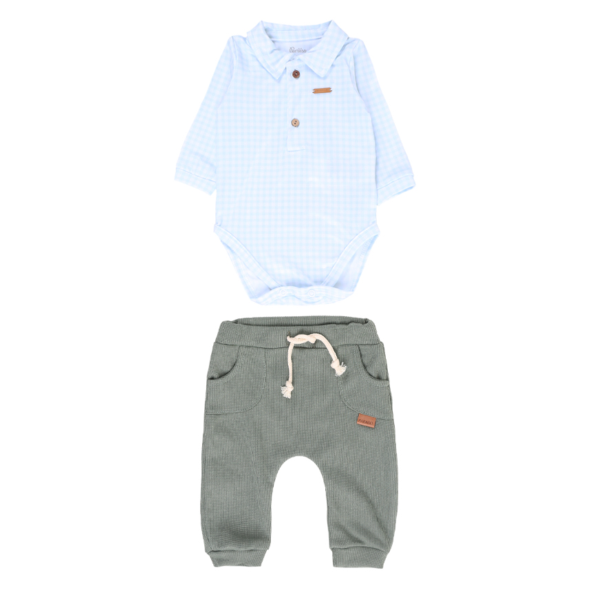 Conjunto Paraíso de Body Xadrez Calça Malha Canelada Conjunto Paraíso de Body Xadrez Calça Malha Canelada