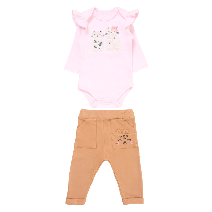 Conjunto Bebê Iaze Body Manga Longa Cats Com Babado