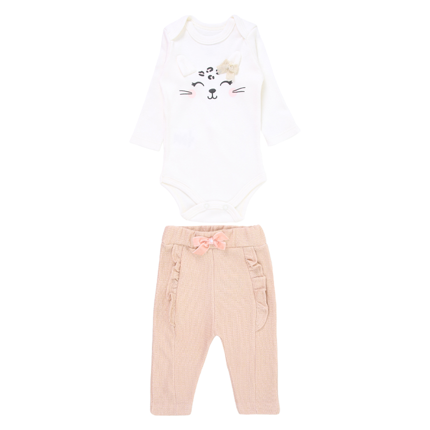 Conjunto Bebê Iaze Body Manga Longa Com Laço E Babados