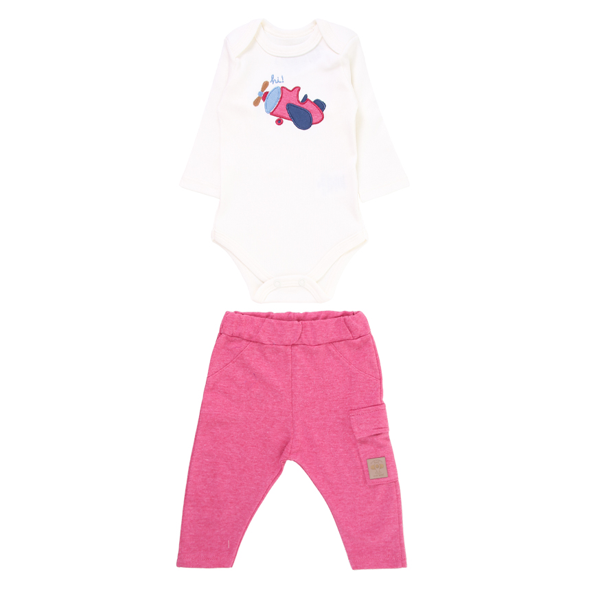 Conjunto Bebê Iaze Manga Longa Avião Com Bolso Branco