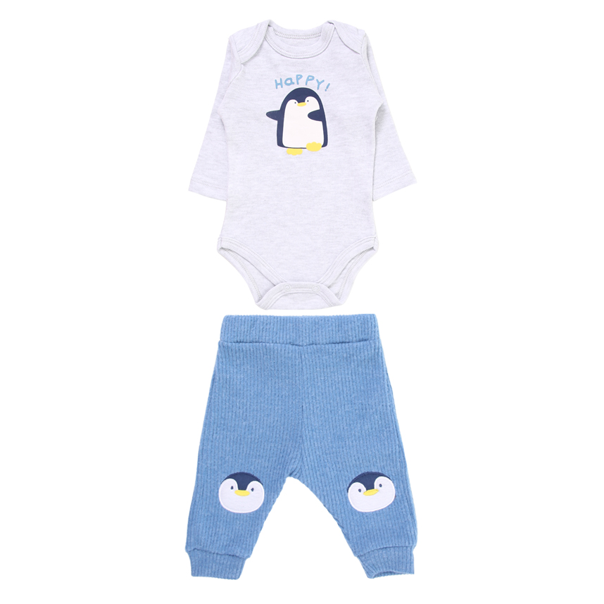 Conjunto Bebê Iaze Body Manga Longa E Calça Estampa Happy Pinguim