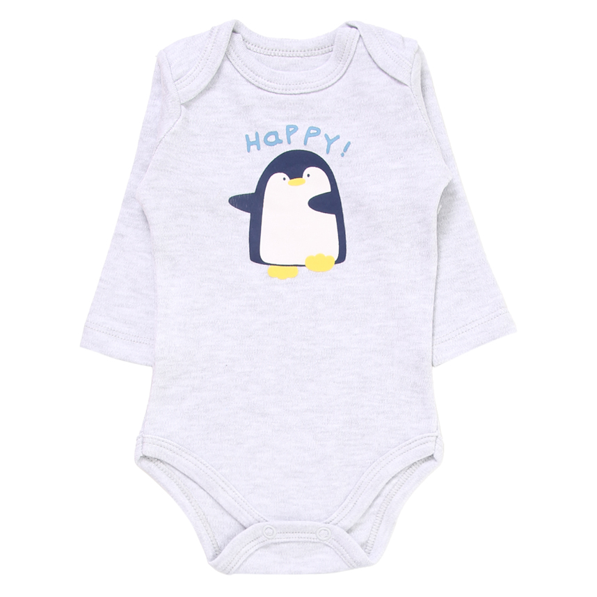 Conjunto Bebê Iaze Body Manga Longa E Calça Estampa Happy Pinguim