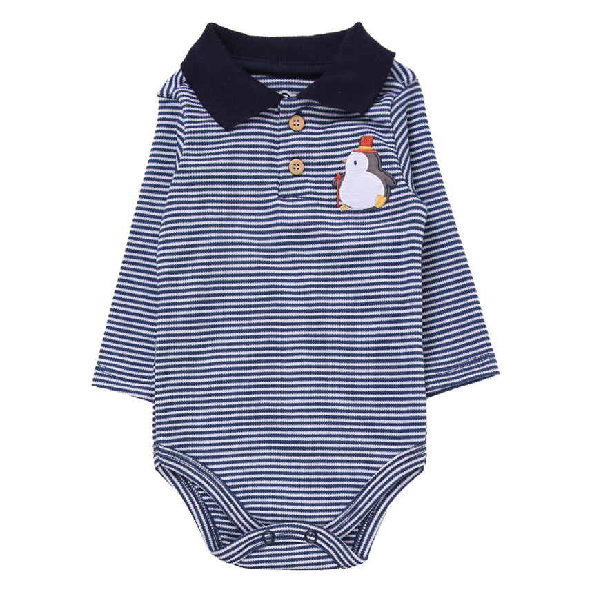 Conjunto Bebê Iaze Body Manga Longa Listrado Estampa Pinguim