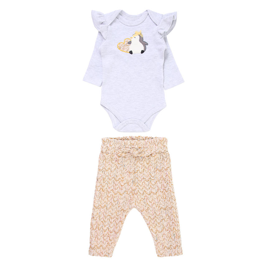 Conjunto Bebê Body Manga Longa Com Calça Estampa Pinguim