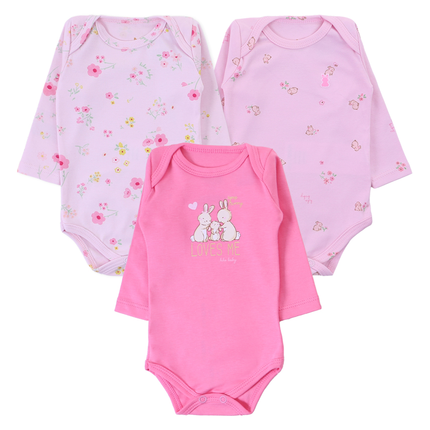 Kit Body Bebê Kiko Baby Estampa Coelha Flores - 3 Peças