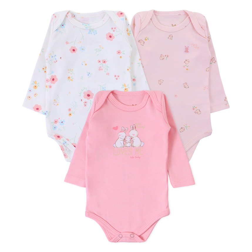 Kit Body Bebê Kiko Baby Estampa Coelha Coração  - 3 Peças