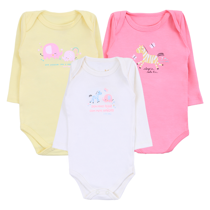 Kit Body Bebê Kiko Baby Estampa Animais Amigos - 3 Peças