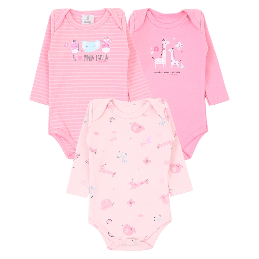 Kit Body Bebê Kiko Baby Estampa Animais Fofos - 3 Peças