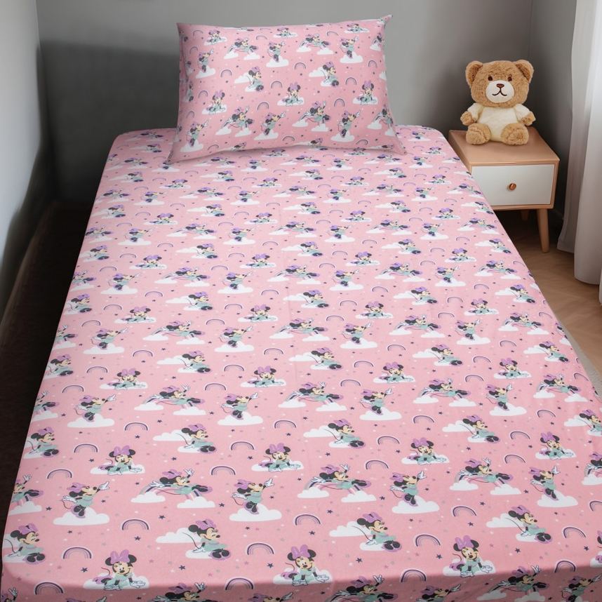 Jogo de Lençol e Fronha Portallar Estampa Minnie e Nuvens Jogo de Lençol e Fronha Portallar Estampa Minnie e Nuvens