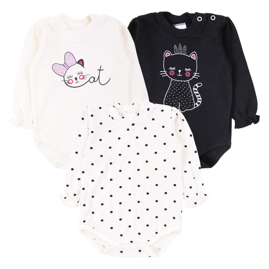 Kit Body Bebê Petutinha Estampa Cat Poá - 3 Peças