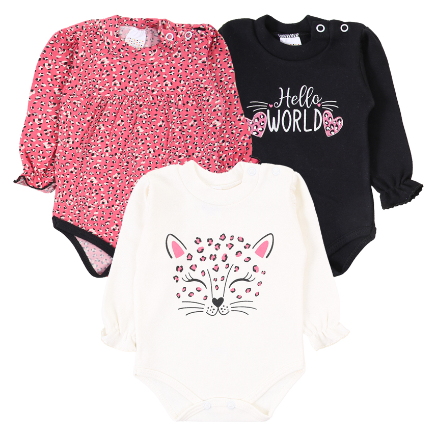 Kit Body Bebê Petutinha Estampa Hello Cat - 3 Peças