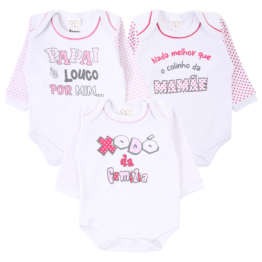 Kit Body Bebê Petutinha Frases Papai Mamãe - 3 Peças